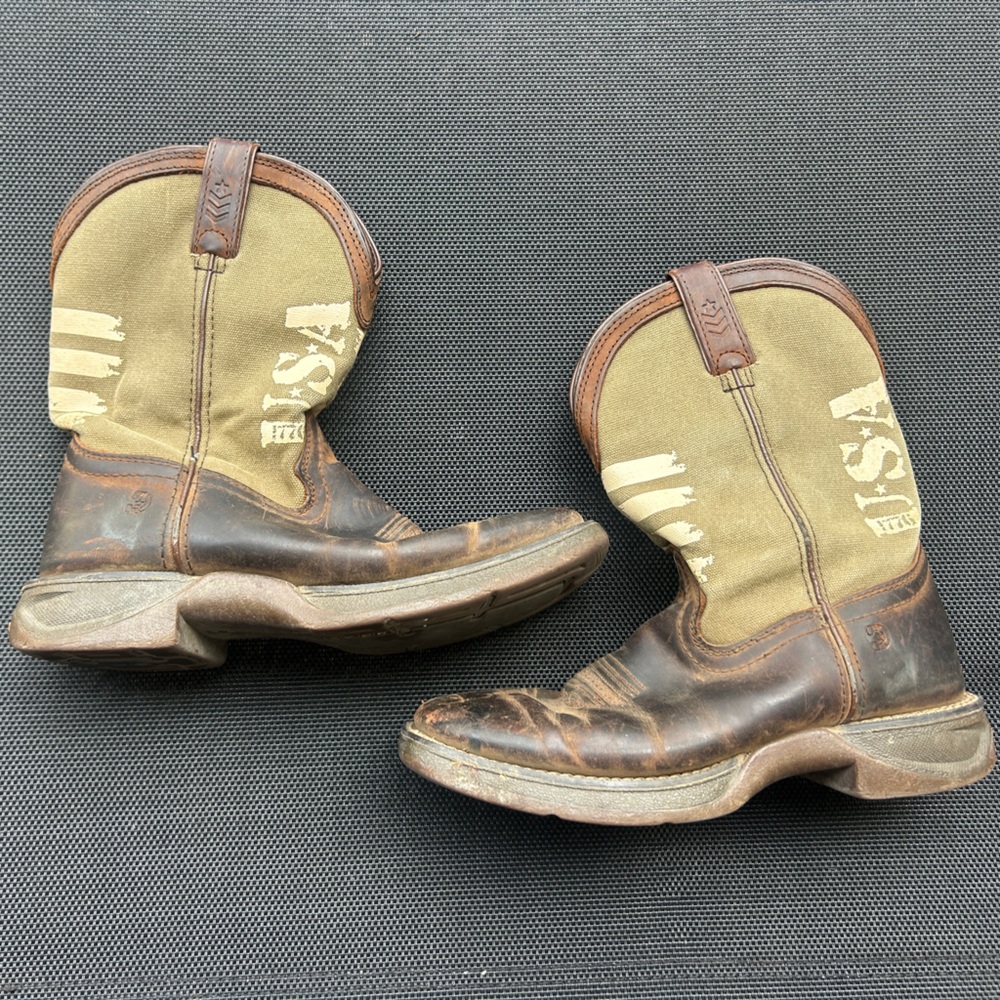 Little Durango Kids Cowboy Boots Brown Green USA Size 3.5 Western Wear